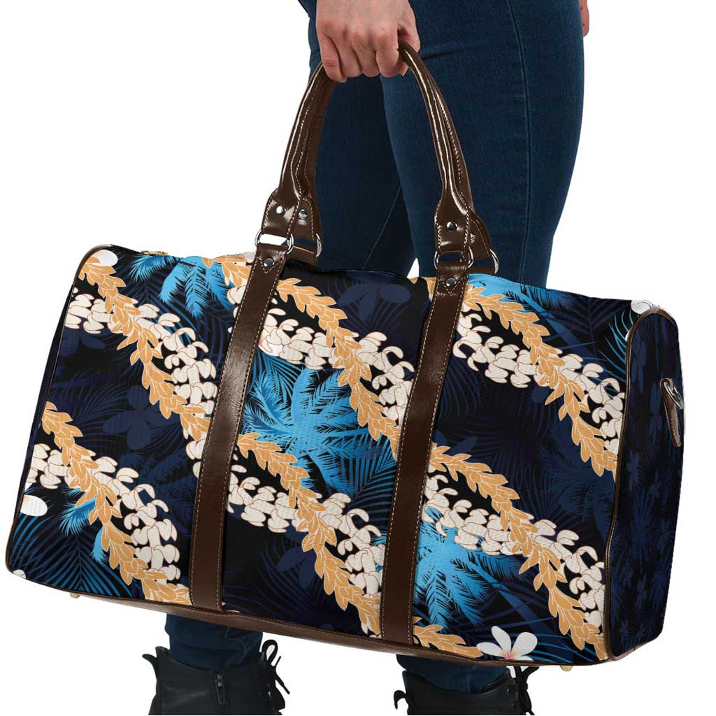 Puakenikeni Maile Lei Travel Bag Frangipani Blue Tropical Leaves LT01 - Polynesian Pride