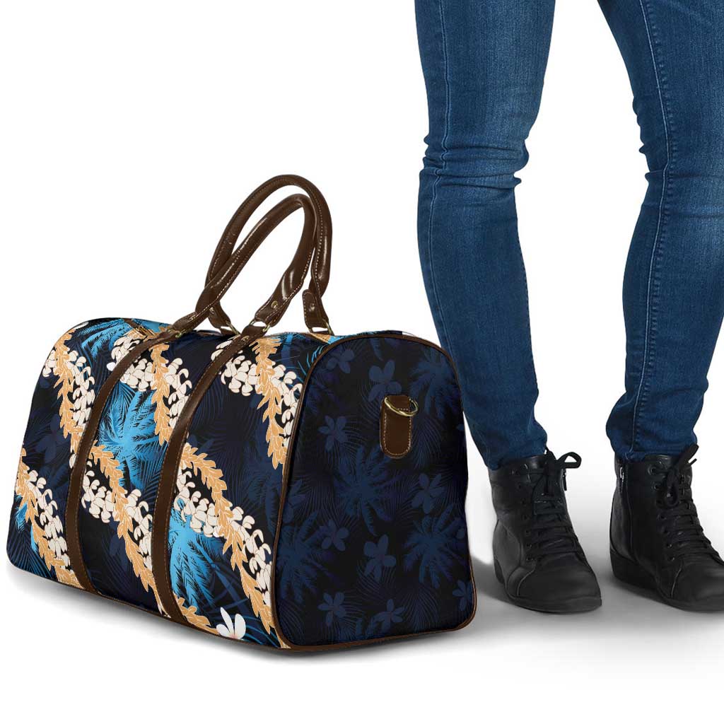 Puakenikeni Maile Lei Travel Bag Frangipani Blue Tropical Leaves LT01 - Polynesian Pride