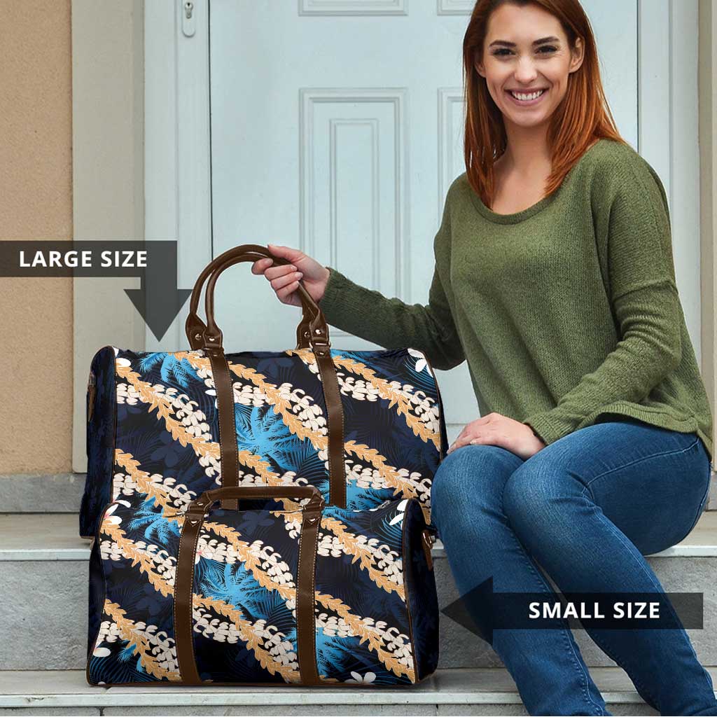 Puakenikeni Maile Lei Travel Bag Frangipani Blue Tropical Leaves LT01 - Polynesian Pride