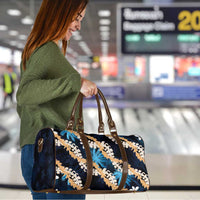 Puakenikeni Maile Lei Travel Bag Frangipani Blue Tropical Leaves LT01 - Polynesian Pride