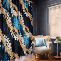 Puakenikeni Maile Lei Window Curtain Frangipani Blue Tropical Leaves LT01 - Polynesian Pride