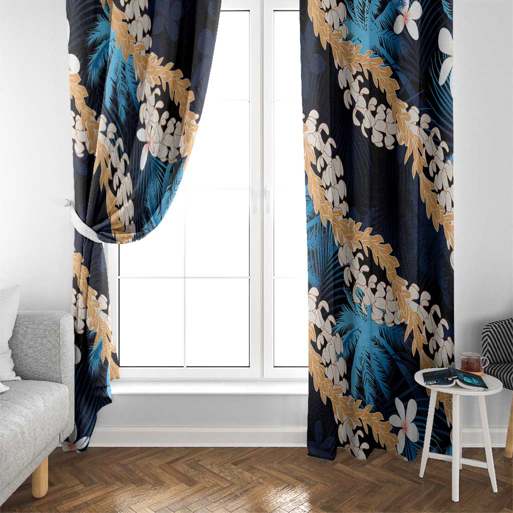 Puakenikeni Maile Lei Window Curtain Frangipani Blue Tropical Leaves LT01 - Polynesian Pride