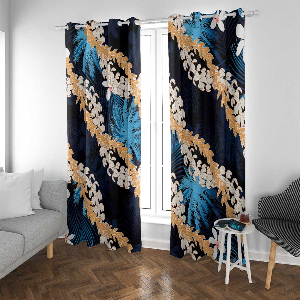 Puakenikeni Maile Lei Window Curtain Frangipani Blue Tropical Leaves LT01 With Grommets Blue - Polynesian Pride