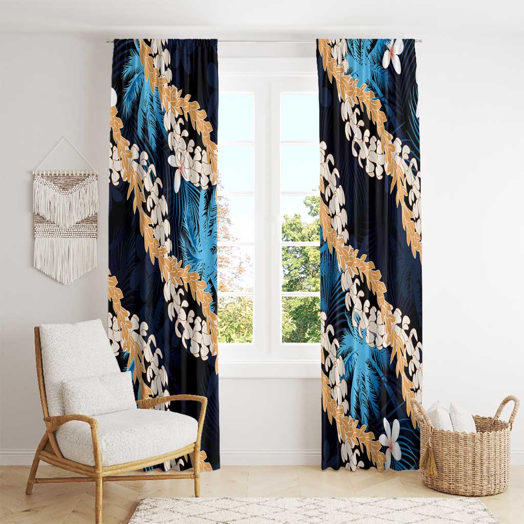 Puakenikeni Maile Lei Window Curtain Frangipani Blue Tropical Leaves LT01 - Polynesian Pride
