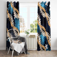 Puakenikeni Maile Lei Window Curtain Frangipani Blue Tropical Leaves LT01 - Polynesian Pride