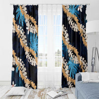 Puakenikeni Maile Lei Window Curtain Frangipani Blue Tropical Leaves LT01 - Polynesian Pride