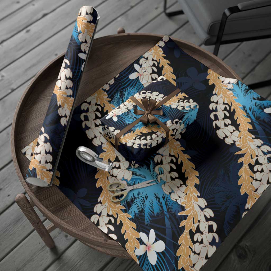 Puakenikeni Maile Lei Wrapping Paper Frangipani Blue Tropical Leaves LT01 - Polynesian Pride