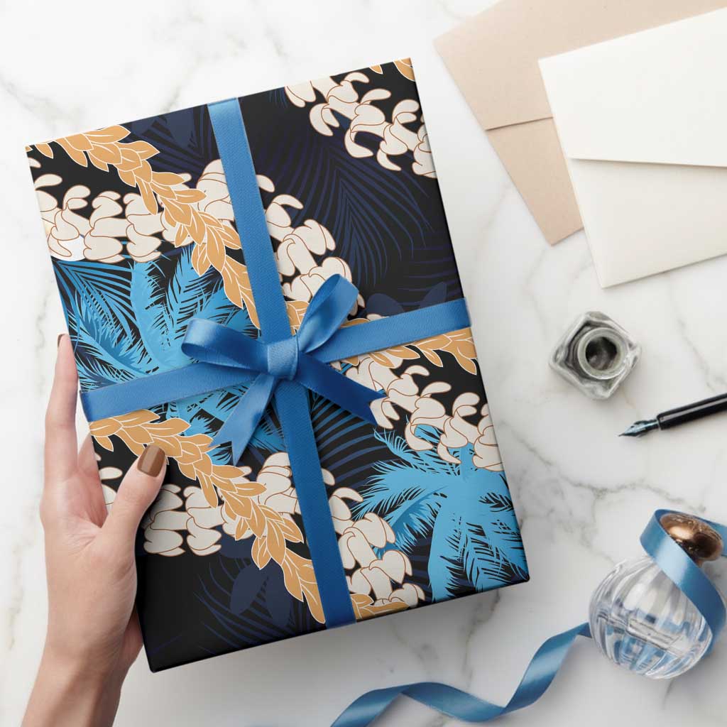 Puakenikeni Maile Lei Wrapping Paper Frangipani Blue Tropical Leaves LT01 - Polynesian Pride