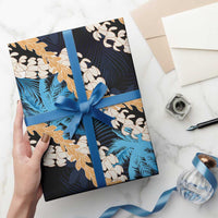 Puakenikeni Maile Lei Wrapping Paper Frangipani Blue Tropical Leaves LT01 - Polynesian Pride