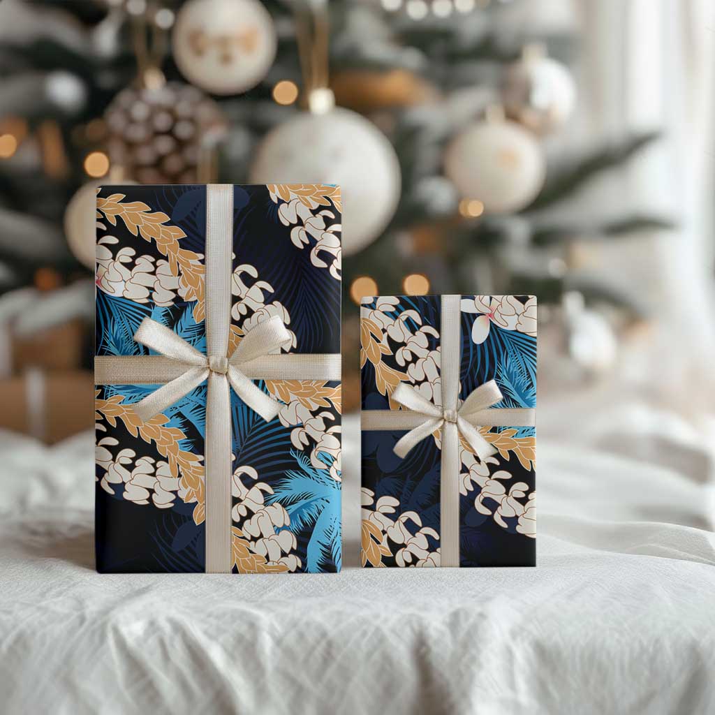 Puakenikeni Maile Lei Wrapping Paper Frangipani Blue Tropical Leaves LT01 - Polynesian Pride