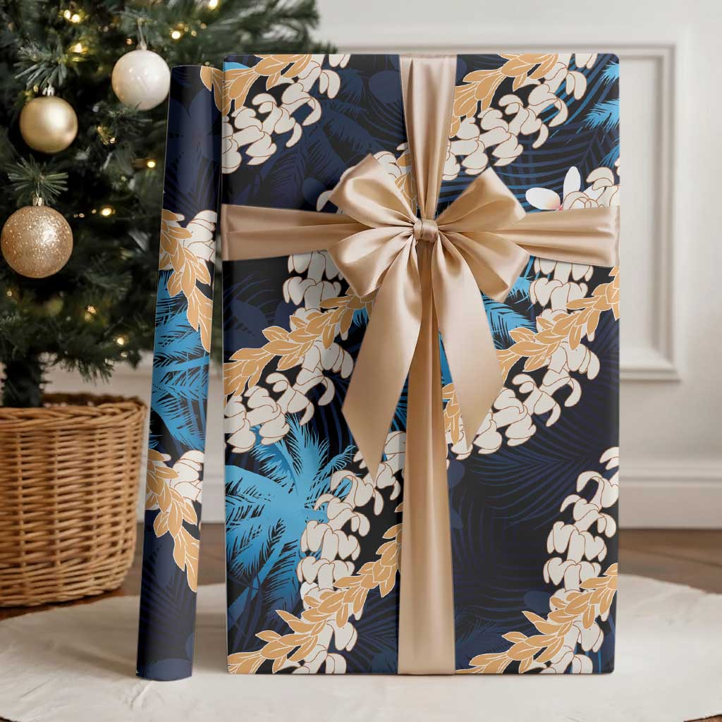 Puakenikeni Maile Lei Wrapping Paper Frangipani Blue Tropical Leaves LT01 - Polynesian Pride
