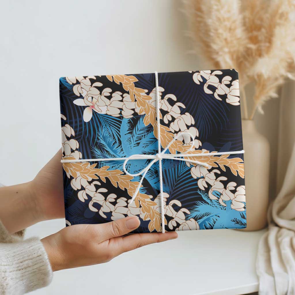 Puakenikeni Maile Lei Wrapping Paper Frangipani Blue Tropical Leaves LT01 - Polynesian Pride