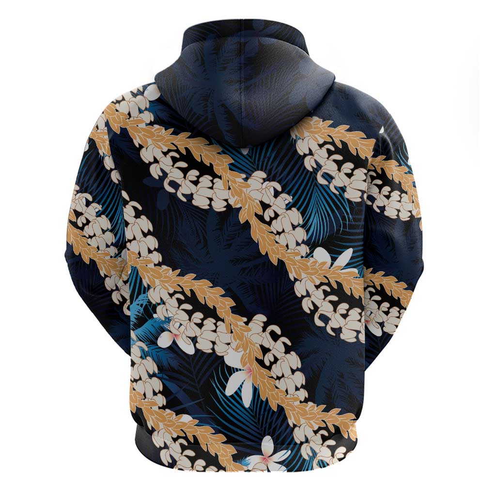 Puakenikeni Maile Lei Zip Hoodie Frangipani Blue Tropical Leaves LT01 - Polynesian Pride