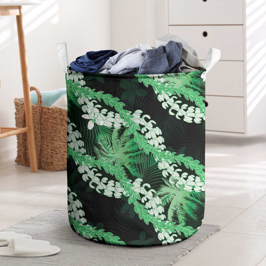 Puakenikeni Maile Lei Laundry Basket Frangipani Green Tropical Leaves LT01 Green - Polynesian Pride