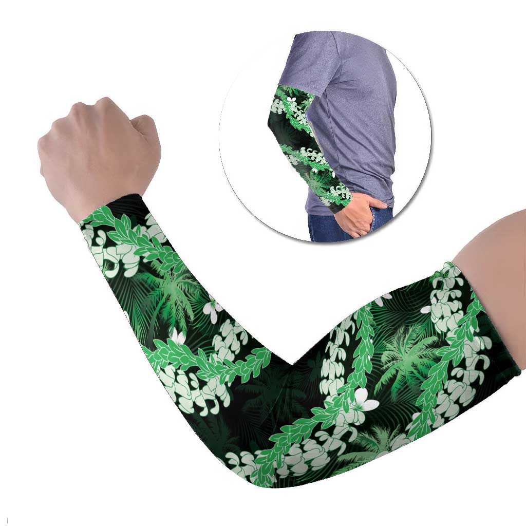 Puakenikeni Maile Lei Arm Sleeves Frangipani Green Tropical Leaves LT01 Set of 2 Green - Polynesian Pride
