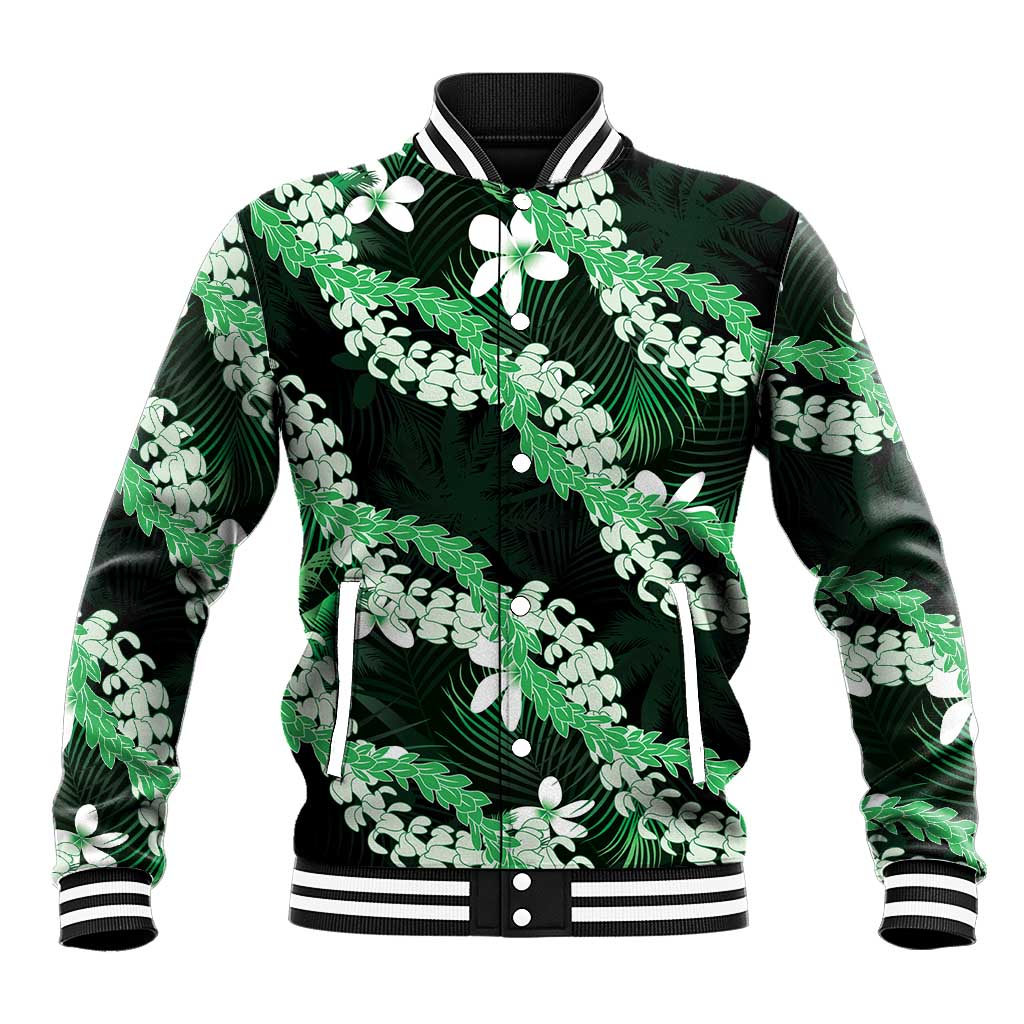 Puakenikeni Maile Lei Baseball Jacket Frangipani Green Tropical Leaves LT01 Unisex Green - Polynesian Pride