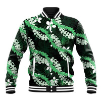 Puakenikeni Maile Lei Baseball Jacket Frangipani Green Tropical Leaves LT01 Unisex Green - Polynesian Pride