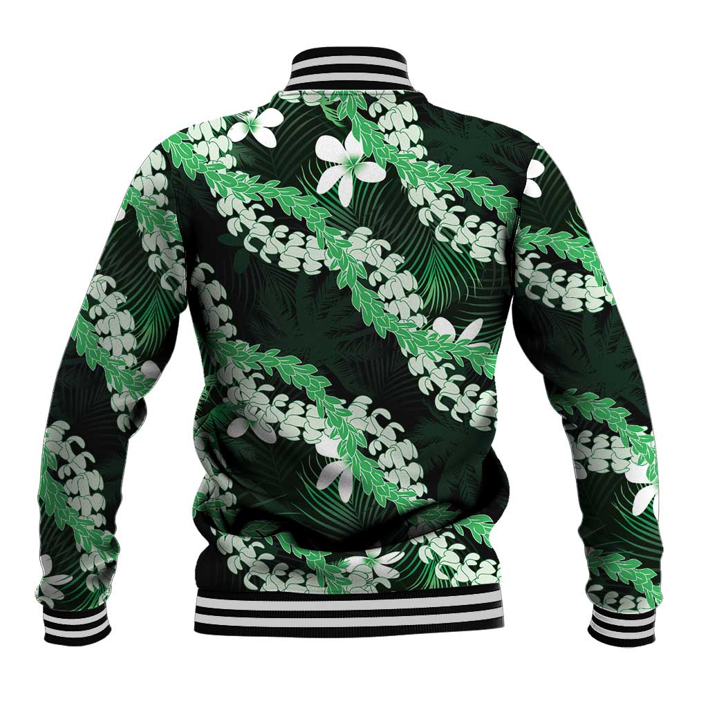 Puakenikeni Maile Lei Baseball Jacket Frangipani Green Tropical Leaves LT01 - Polynesian Pride