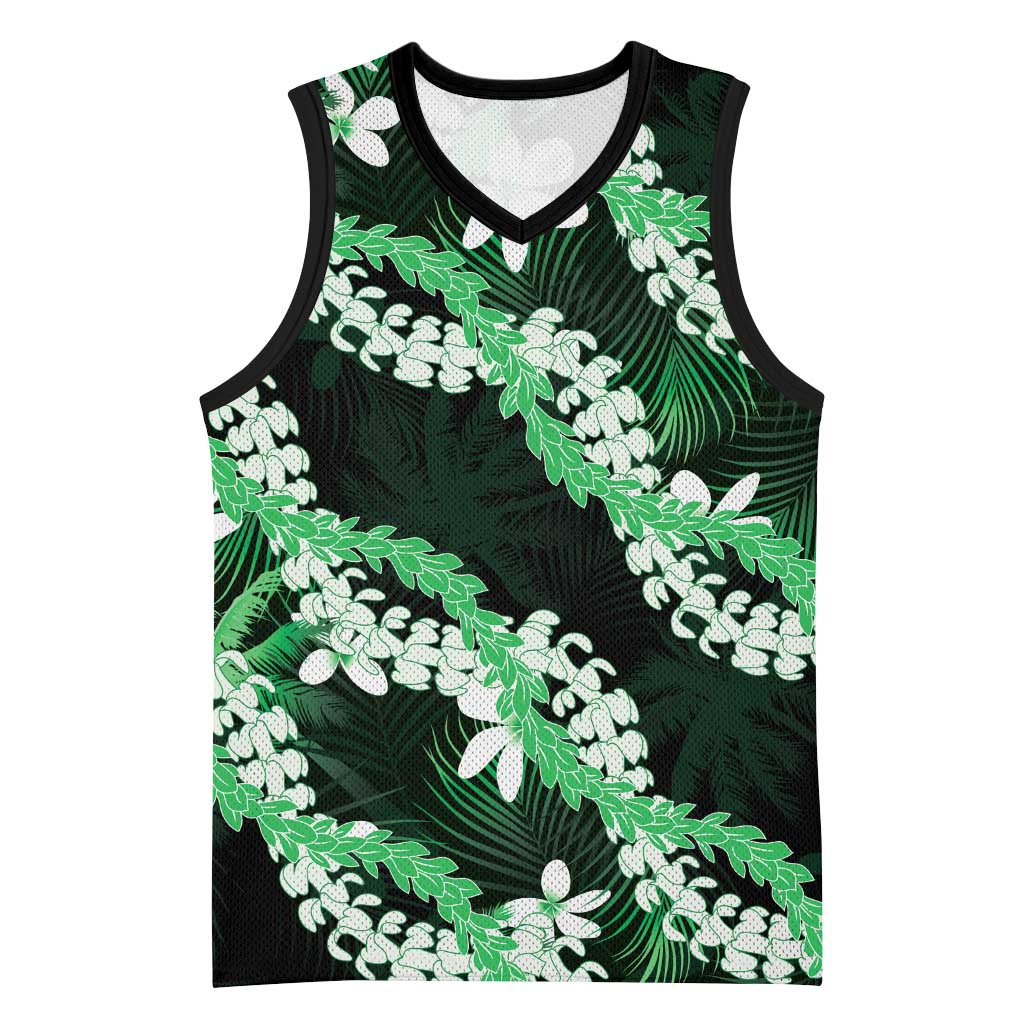 Puakenikeni Maile Lei Basketball Jersey Frangipani Green Tropical Leaves