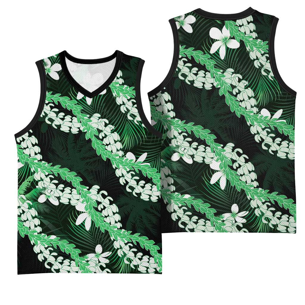 Puakenikeni Maile Lei Basketball Jersey Frangipani Green Tropical Leaves LT01 - Polynesian Pride