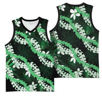 Puakenikeni Maile Lei Basketball Jersey Frangipani Green Tropical Leaves LT01 - Polynesian Pride