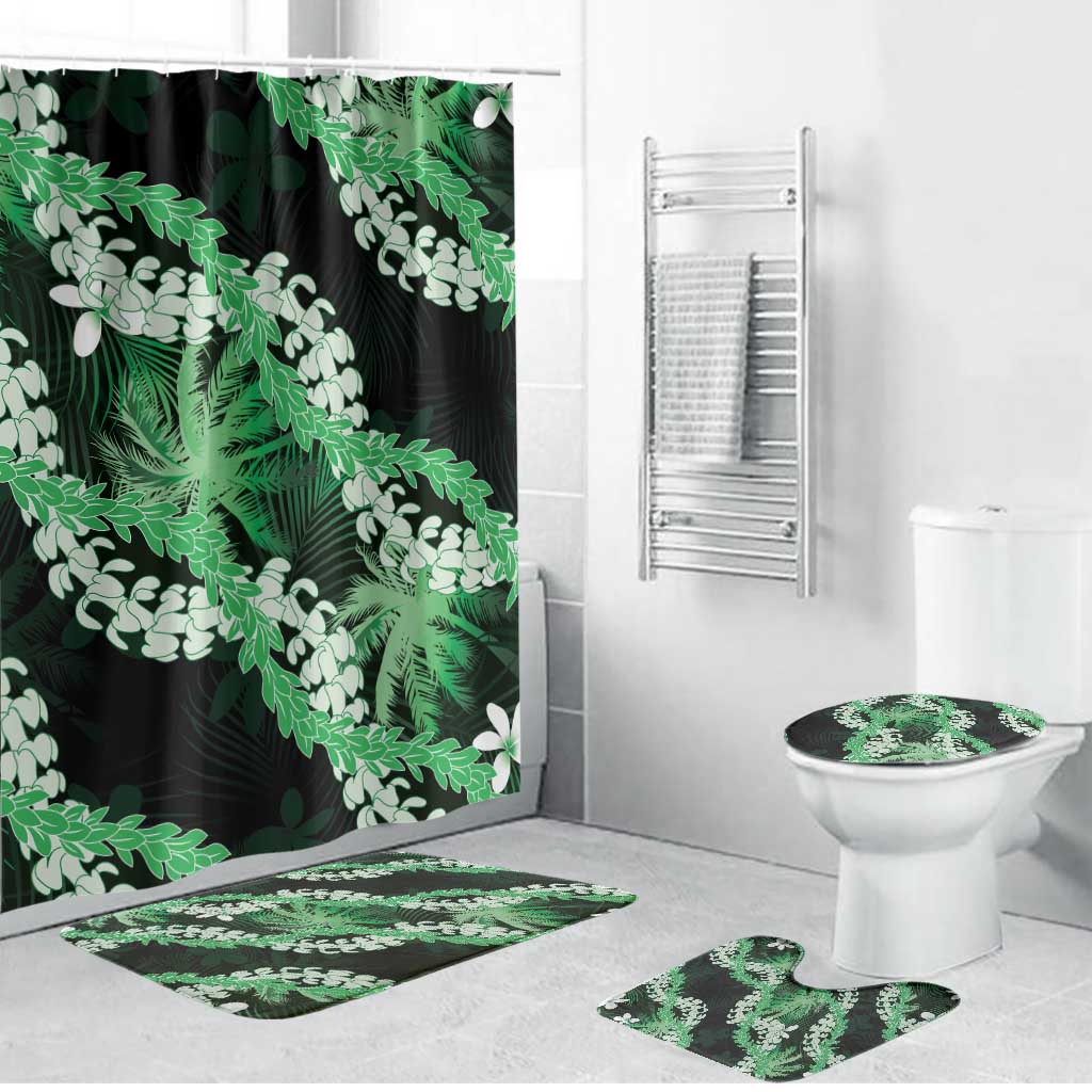 Puakenikeni Maile Lei Bathroom Set Frangipani Green Tropical Leaves LT01 Bathroom Set (4 pcs) Green - Polynesian Pride