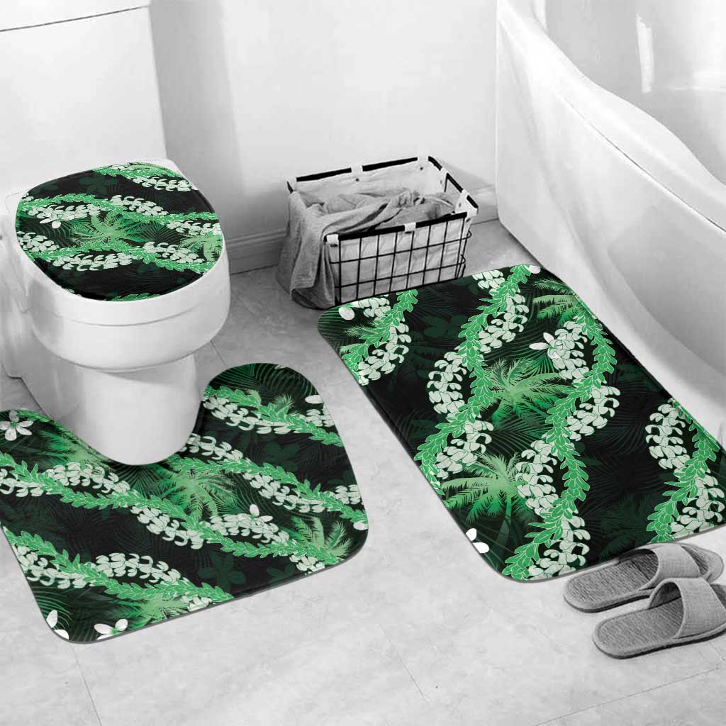 Puakenikeni Maile Lei Bathroom Set Frangipani Green Tropical Leaves LT01 Mat Set Only (3 pcs) One Size Green - Polynesian Pride