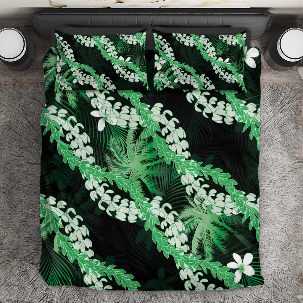Puakenikeni Maile Lei Bedding Set Frangipani Green Tropical Leaves