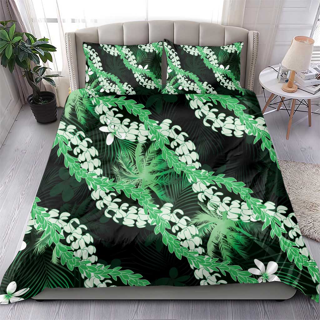 Puakenikeni Maile Lei Bedding Set Frangipani Green Tropical Leaves