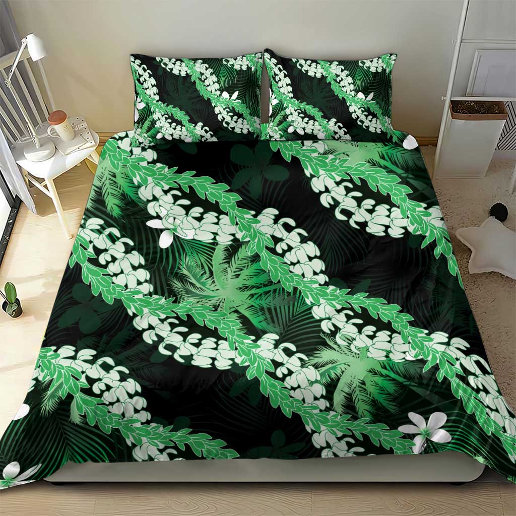 Puakenikeni Maile Lei Bedding Set Frangipani Green Tropical Leaves