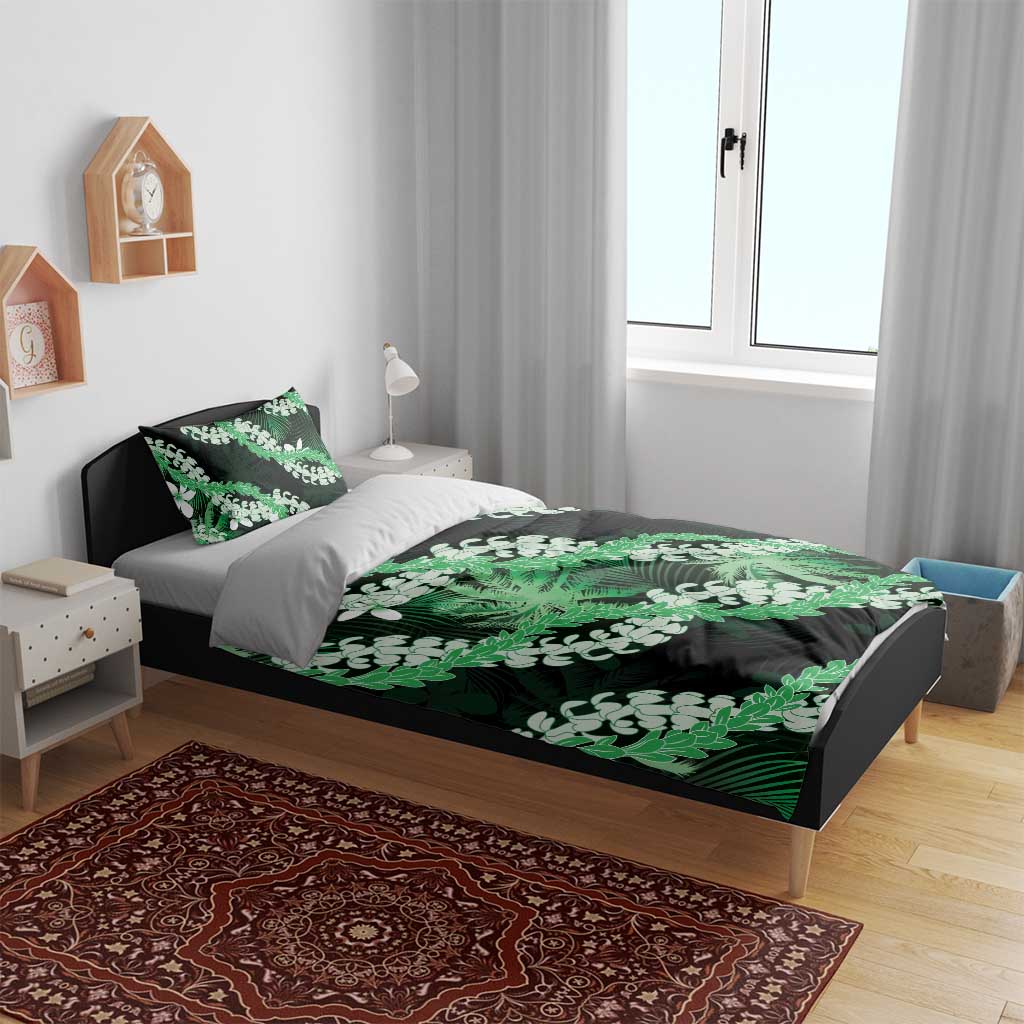 Puakenikeni Maile Lei Bedding Set Frangipani Green Tropical Leaves