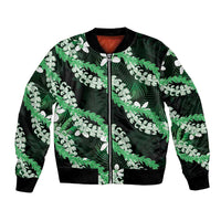 Puakenikeni Maile Lei Bomber Jacket Frangipani Green Tropical Leaves LT01 Unisex Green - Polynesian Pride
