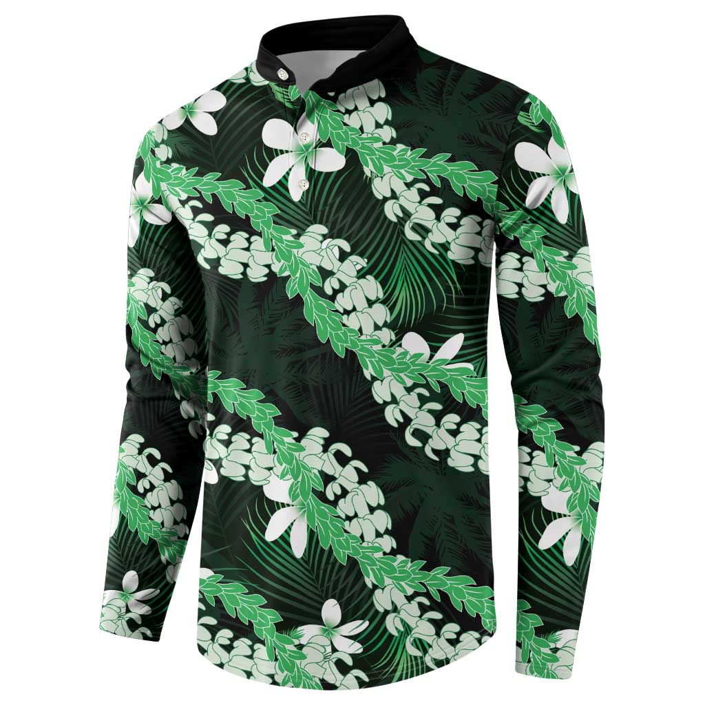 Puakenikeni Maile Lei Button Sweatshirt Frangipani Green Tropical Leaves LT01 - Polynesian Pride