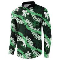 Puakenikeni Maile Lei Button Sweatshirt Frangipani Green Tropical Leaves LT01 - Polynesian Pride