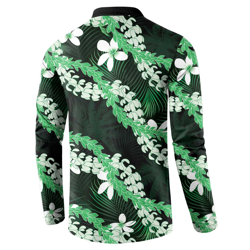 Puakenikeni Maile Lei Button Sweatshirt Frangipani Green Tropical Leaves LT01 - Polynesian Pride