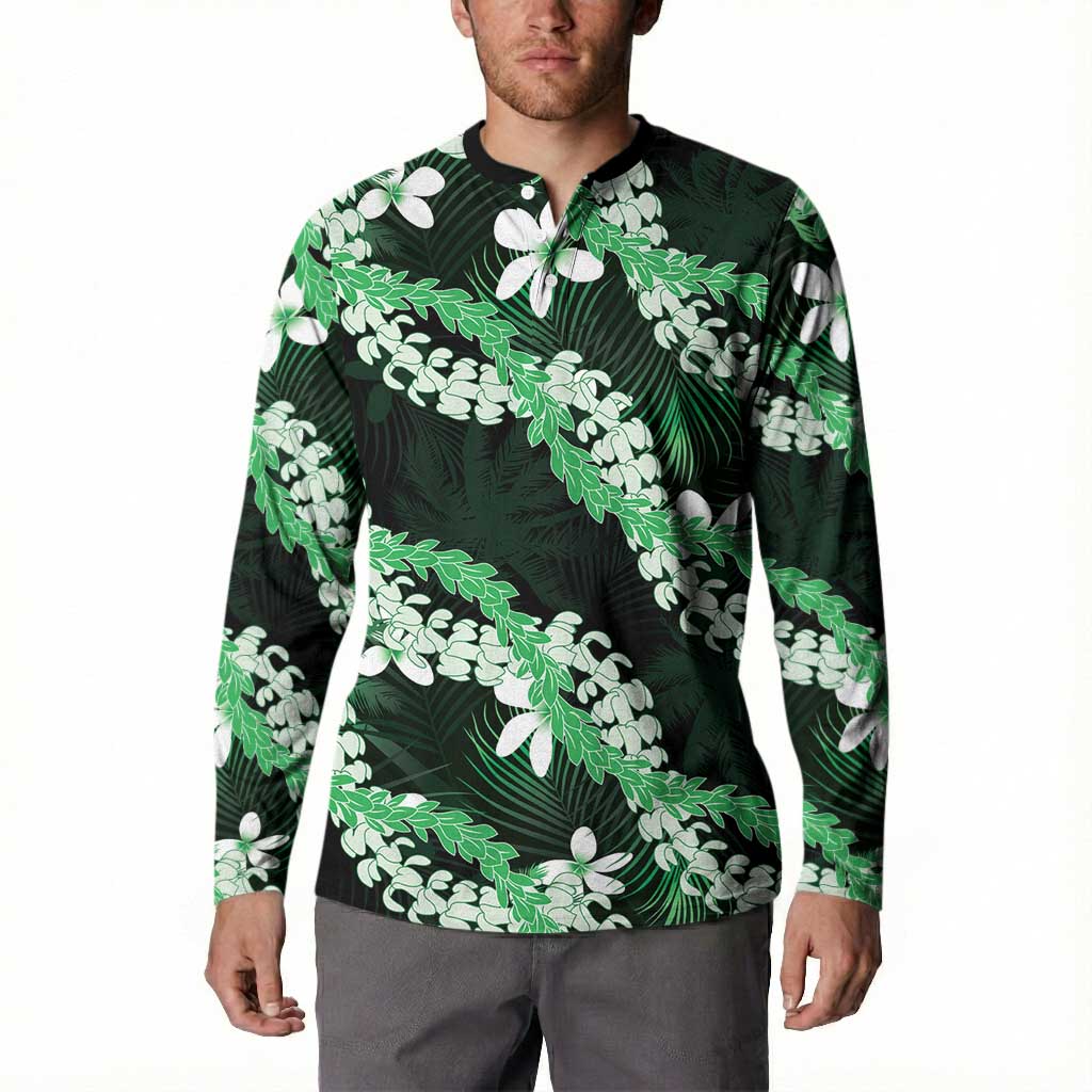 Puakenikeni Maile Lei Button Sweatshirt Frangipani Green Tropical Leaves LT01 - Polynesian Pride