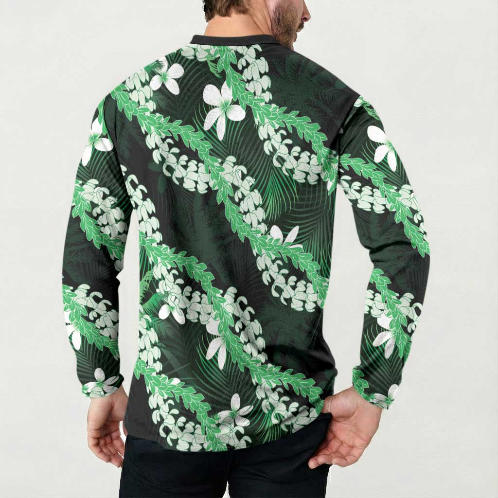 Puakenikeni Maile Lei Button Sweatshirt Frangipani Green Tropical Leaves LT01 - Polynesian Pride