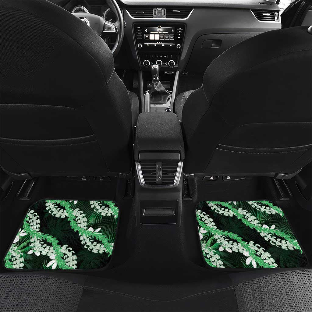 Puakenikeni Maile Lei Car Mats Frangipani Green Tropical Leaves LT01 Set 2pcs - Back Green - Polynesian Pride