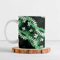 Puakenikeni Maile Lei Ceramic Mug Frangipani Green Tropical Leaves LT01 Green - Polynesian Pride