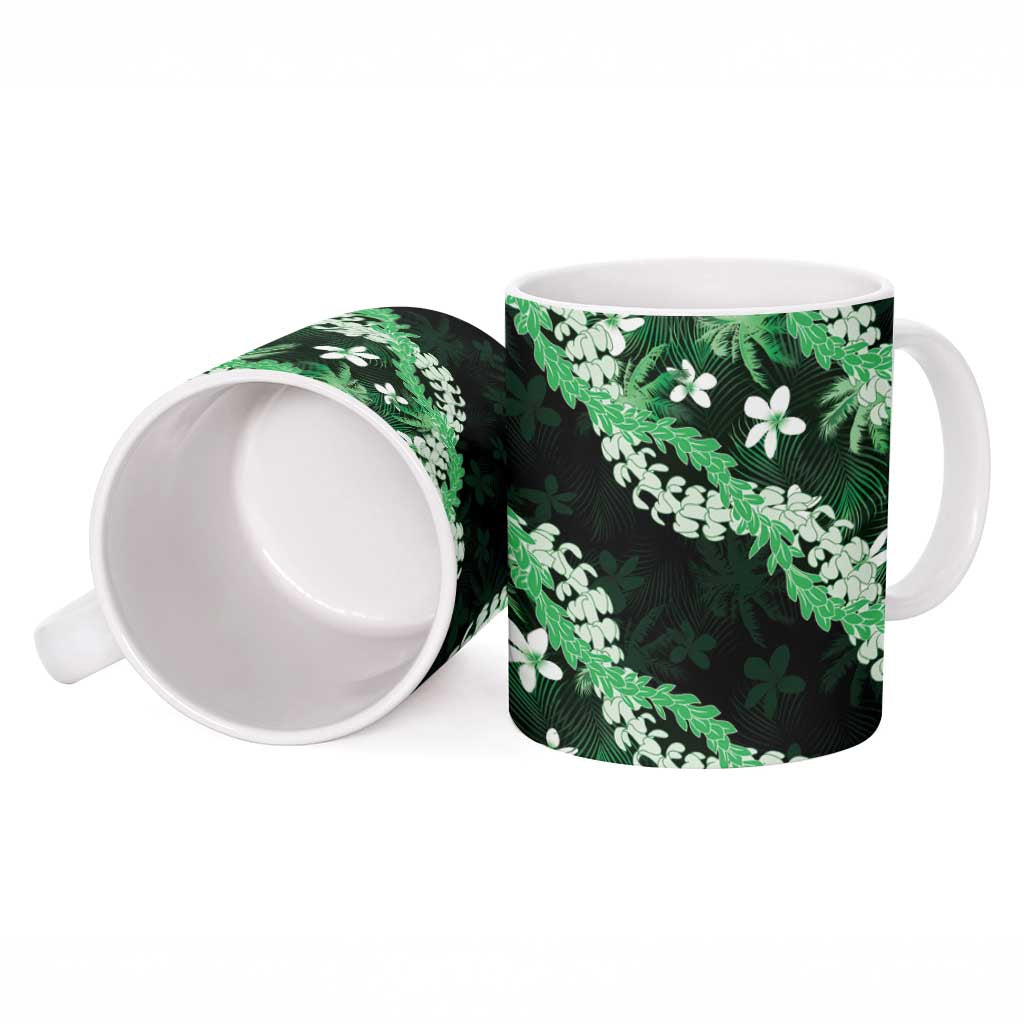 Puakenikeni Maile Lei Ceramic Mug Frangipani Green Tropical Leaves LT01 - Polynesian Pride
