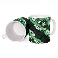 Puakenikeni Maile Lei Ceramic Mug Frangipani Green Tropical Leaves LT01 - Polynesian Pride