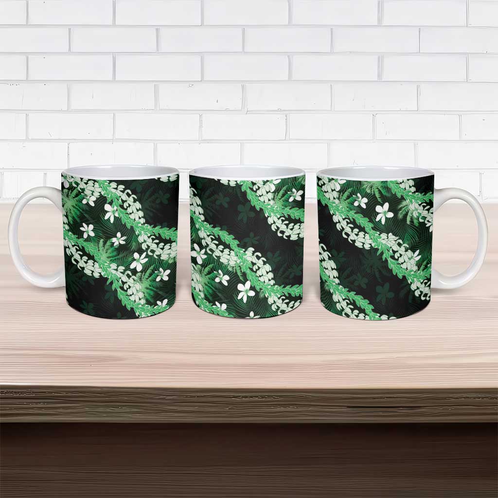 Puakenikeni Maile Lei Ceramic Mug Frangipani Green Tropical Leaves LT01 - Polynesian Pride