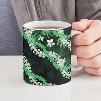 Puakenikeni Maile Lei Ceramic Mug Frangipani Green Tropical Leaves LT01 - Polynesian Pride