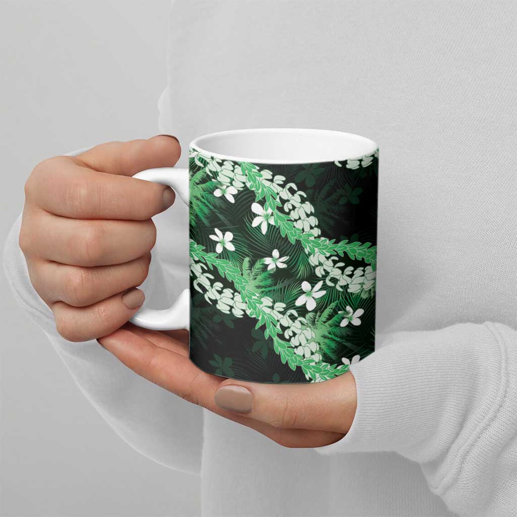 Puakenikeni Maile Lei Ceramic Mug Frangipani Green Tropical Leaves LT01 - Polynesian Pride