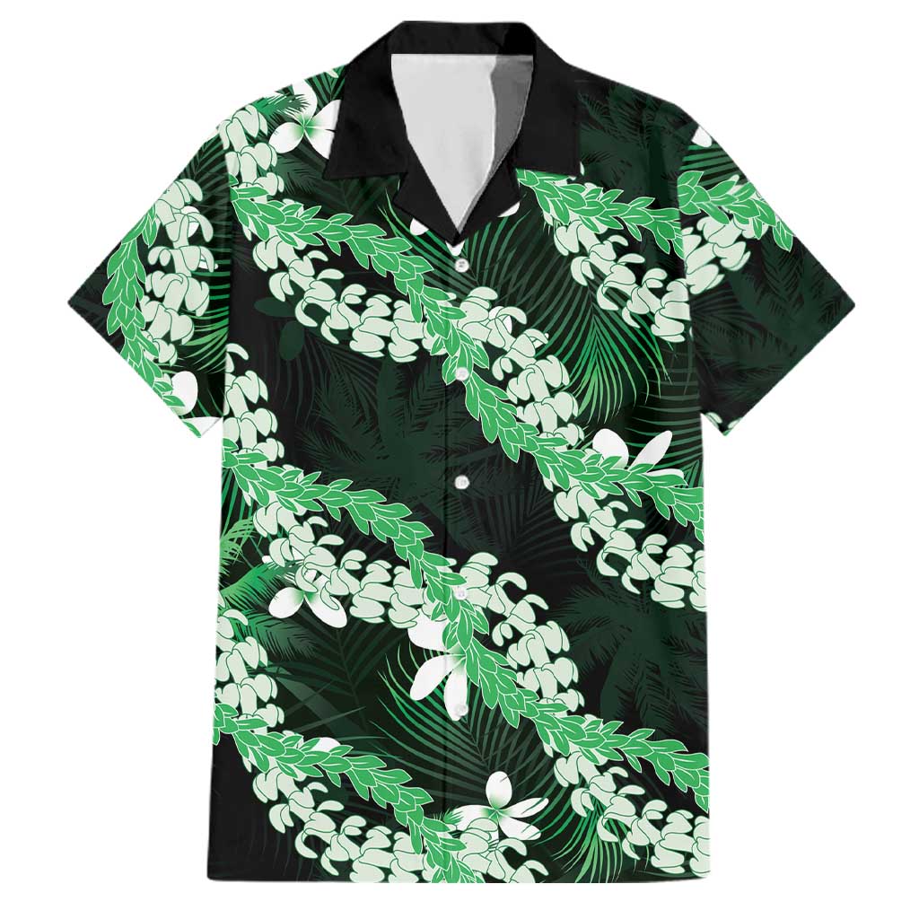 Puakenikeni Maile Lei Family Matching Off The Shoulder Long Sleeve Dress and Hawaiian Shirt Frangipani Green Tropical Leaves