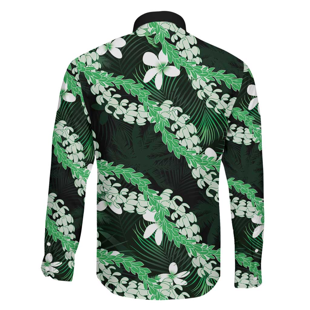 Puakenikeni Maile Lei Family Matching Off Shoulder Maxi Dress and Hawaiian Shirt Frangipani Green Tropical Leaves