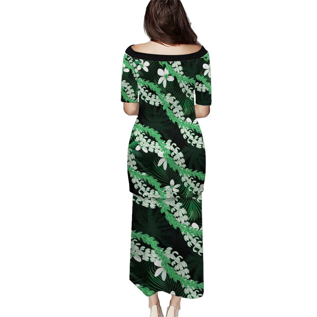 Puakenikeni Maile Lei Family Matching Puletasi and Hawaiian Shirt Frangipani Green Tropical Leaves