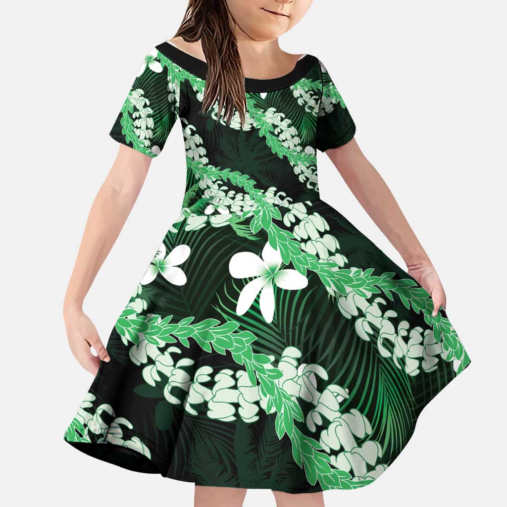 Puakenikeni Maile Lei Family Matching Tank Maxi Dress and Hawaiian Shirt Frangipani Green Tropical Leaves