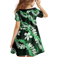 Puakenikeni Maile Lei Family Matching Tank Maxi Dress and Hawaiian Shirt Frangipani Green Tropical Leaves