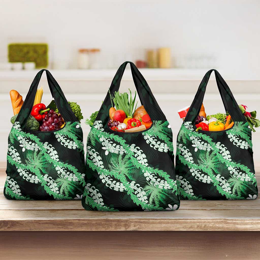 Puakenikeni Maile Lei Grocery Bag Frangipani Green Tropical Leaves LT01 3-pack One Size Green - Polynesian Pride